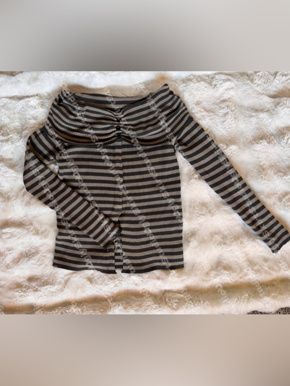 Dark Green Striped Off-Shoulder Trendy Top Women’s Size Medium